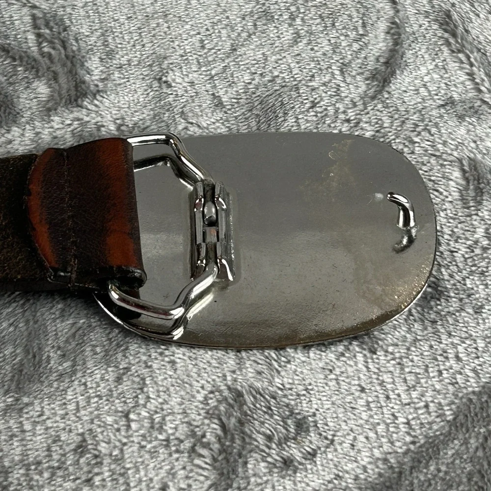 NEXT Brown Leather‎ Belt Oval Cross Silver Tone Medium 32-35